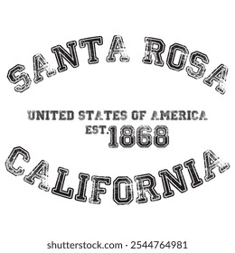 vintage college varsity california's santa rosa city slogan emblem print with grunge effect for graphic tee t shirt or sweatshirt - vector