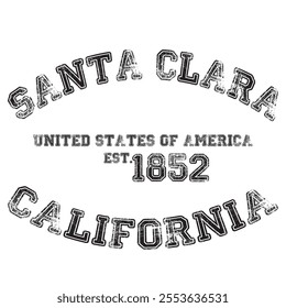 vintage college varsity california's santa clara city slogan emblem print with grunge effect for graphic tee t shirt or sweatshirt - vector