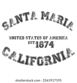 vintage college varsity california's santa maria city slogan emblem print with grunge effect for graphic tee t shirt or sweatshirt - vector