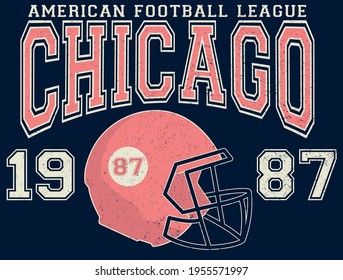 Vintage college varsity chicago slogan print with american football helmet illustration for man - woman tee t shirt or swaetshirt - Vector