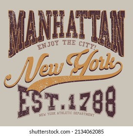 Vintage college varsity city slogan emblem print with grunge effect for graphic tee t shirt or sweatshirt - Vector