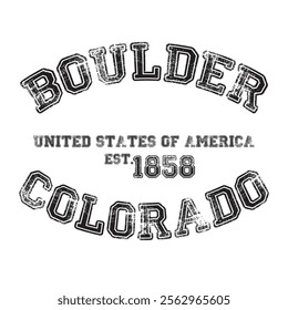 vintage college varsity colorado's boulder city slogan emblem print with grunge effect for graphic tee t shirt or sweatshirt - vector