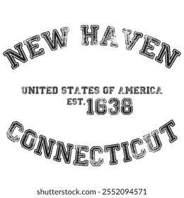 vintage college varsity connecticut's new haven city slogan emblem print with grunge effect for graphic tee t shirt or sweatshirt - vector