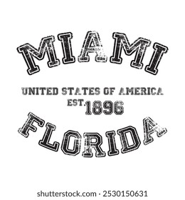 vintage college varsity florida miami city slogan emblem print with grunge effect for graphic tee t shirt or sweatshirt - vector