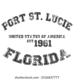 vintage college varsity florida port st. lucie city slogan emblem print with grunge effect for graphic tee t shirt or sweatshirt - vector