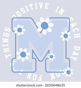 Vintage college varsity font typography flower and text vector print for kids girls and baby girls tee - t shirt and sweatshirt etc.