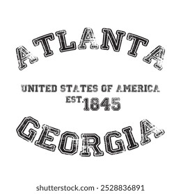 vintage college varsity georgia atlanta city slogan emblem print with grunge effect for graphic tee t shirt or sweatshirt - vector