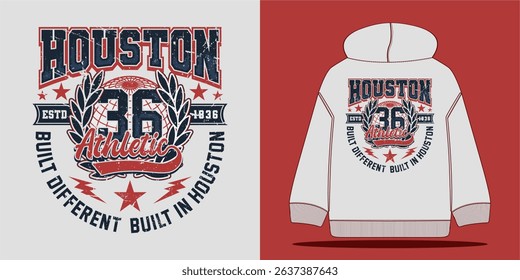 Vintage college varsity Houston slogan emblem print with grunge effect for graphic tees, hoodies, t-shirts, or sweatshirts – vector illustration