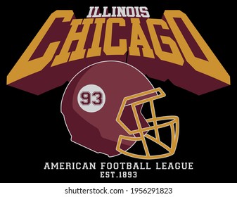 Vintage college varsity illinois chicago slogan print with american football helmet illustration for man - woman tee t shirt or sweatshirt - Vector