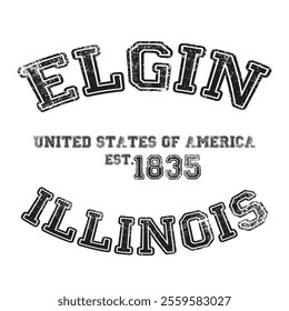 vintage college varsity illinois's elgin city slogan emblem print with grunge effect for graphic tee t shirt or sweatshirt - vector