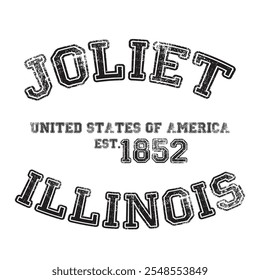 vintage college varsity illinois's joliet city slogan emblem print with grunge effect for graphic tee t shirt or sweatshirt - vector