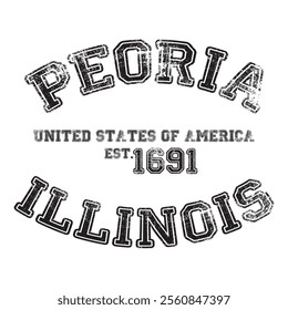 vintage college varsity illinois's peoria city slogan emblem print with grunge effect for graphic tee t shirt or sweatshirt - vector