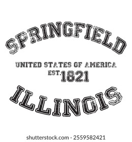 vintage college varsity illinois's springfield city slogan emblem print with grunge effect for graphic tee t shirt or sweatshirt - vector