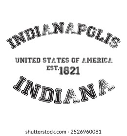 vintage college varsity indiana indianapolis city slogan emblem print with grunge effect for graphic tee t shirt or sweatshirt - vector