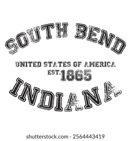 vintage college varsity indiana's south bend city slogan emblem print with grunge effect for graphic tee t shirt or sweatshirt - vector