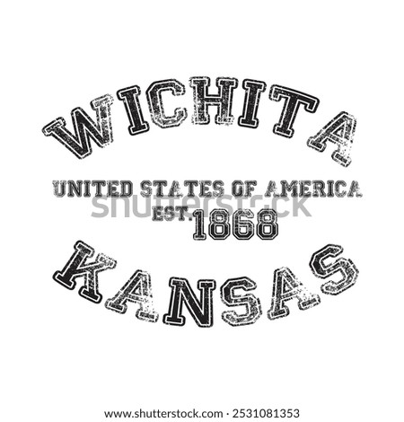 vintage college varsity kansas wichita city slogan emblem print with grunge effect for graphic tee t shirt or sweatshirt - vector