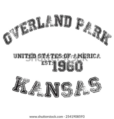 vintage college varsity kansas's overland park city slogan emblem print with grunge effect for graphic tee t shirt or sweatshirt - vector
