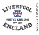 vintage college varsity liverpool city of england slogan emblem print with grunge effect for graphic tee t shirt or sweatshirt - Vector