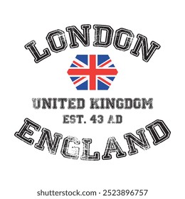 vintage college varsity london the capital city of england slogan emblem print with grunge effect for graphic tee t shirt or sweatshirt - Vector