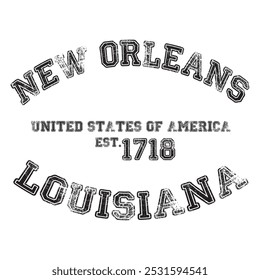 vintage college varsity louisiana new orleans city slogan emblem print with grunge effect for graphic tee t shirt or sweatshirt - vector