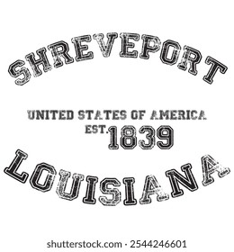 vintage college varsity louisiana's shreveport city slogan emblem print with grunge effect for graphic tee t shirt or sweatshirt - vector