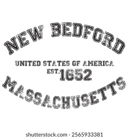 vintage college varsity massachusetts's new bedford city slogan emblem print with grunge effect for graphic tee t shirt or sweatshirt - vector