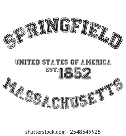 vintage college varsity massachusetts's springfield city slogan emblem print with grunge effect for graphic tee t shirt or sweatshirt - vector