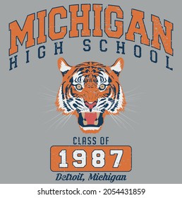 Premium Vector  Tiger varsity print detroit michigan athletic vector print