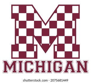 Vintage college varsity michigan state slogan with checkered letter print for graphic tee t shirt or sweatshirt - Vector