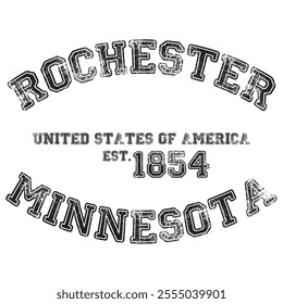 vintage college varsity minnesota's rochester city slogan emblem print with grunge effect for graphic tee t shirt or sweatshirt - vector