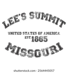 vintage college varsity missouri's lee's summit city slogan emblem print with grunge effect for graphic tee t shirt or sweatshirt - vector