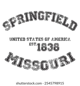 vintage college varsity missouri's springfield city slogan emblem print with grunge effect for graphic tee t shirt or sweatshirt - vector