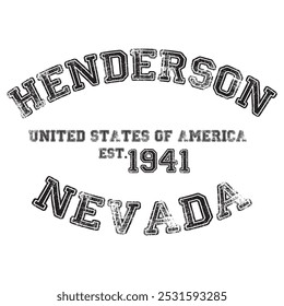 vintage college varsity nevada henderson city slogan emblem print with grunge effect for graphic tee t shirt or sweatshirt - vector