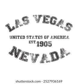 vintage faculdade varsity nevada las vegas cidade slogan emblema imprimir com efeito grunge para t-shirt gráfico ou moletom - vetor