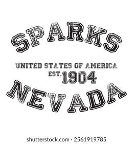 vintage college varsity nevada's sparks city slogan emblem print with grunge effect for graphic tee t shirt or sweatshirt - vector