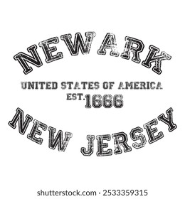 vintage college varsity new jersey newark city slogan emblem print with grunge effect for graphic tee t shirt or sweatshirt - vector