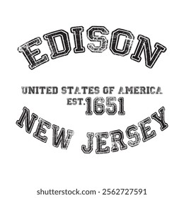 vintage college varsity new jersey's edison city slogan emblem print with grunge effect for graphic tee t shirt or sweatshirt - vector