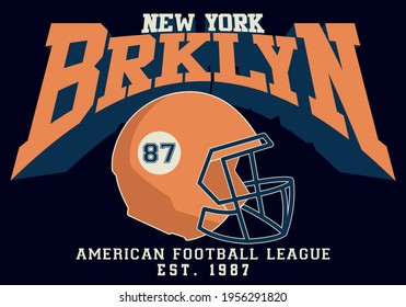 Vintage college varsity new york brooklyn slogan print with american football helmet illustration for man - woman tee t shirt or sweatshirt - Vector