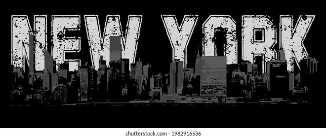 Vintage college varsity new york slogan print with city skyline illustration for man - woman tee t shirt