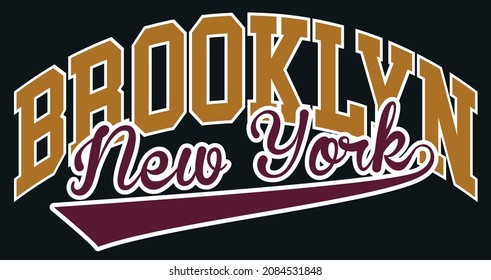 Vintage college varsity new york state brooklyn slogan print for graphic tee t shirt or sweatshirt - Vector