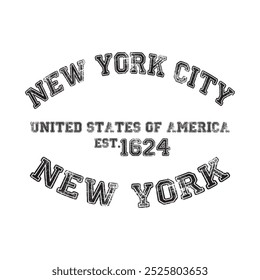 vintage college varsity nova york nova york cidade slogan emblema imprimir com efeito grunge para t-shirt gráfica ou moletom - vetor