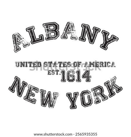 vintage college varsity new york's albany city slogan emblem print with grunge effect for graphic tee t shirt or sweatshirt - vector