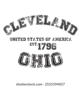 Vintage College Varsity Ohio Cleveland City Slogan emblema de impresión con efecto grunge para camiseta gráfica o sudadera - Vector