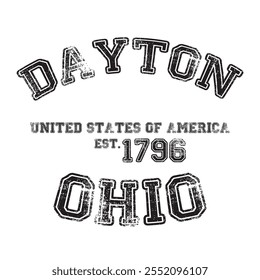 vintage college varsity ohio's dayton city slogan emblem print mit grunge effekt für grafisches tee t shirt oder sweatshirt - vektor