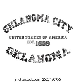 vintage college varsity oklahoma oklahoma city slogan emblem print with grunge effect for graphic tee t shirt or sweatshirt - vector