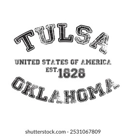 vintage college varsity oklahoma tulsa city slogan emblem print with grunge effect for graphic tee t shirt or sweatshirt - vector