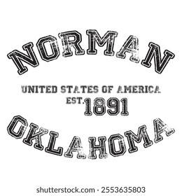 vintage college varsity oklahoma's norman city slogan emblem print with grunge effect for graphic tee t shirt or sweatshirt - vector