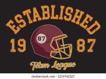 Vintage college varsity slogan print with american football team league helmet illustration for graphic tee t shirt or swaetshirt - Vector