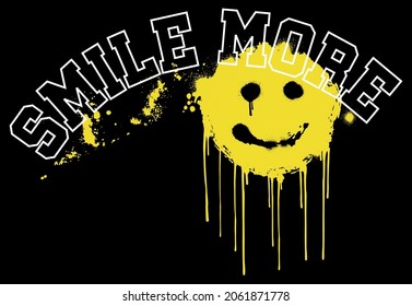 Vintage college varsity smile more slogan print with melting smiley illustration for graphic tee t shirt or poster - Vector