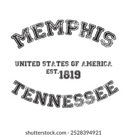 vintage college varsity tennessee memphis city slogan emblem print with grunge effect for graphic tee t shirt or sweatshirt - vector